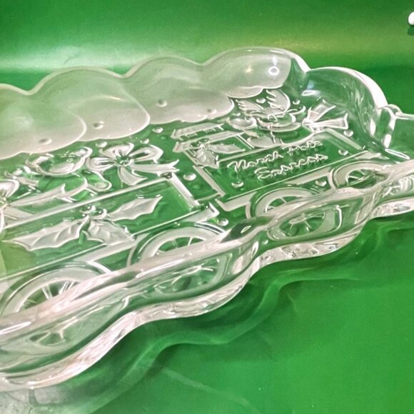 Vintage North Pole Express Glass Tray Santa Train Christmas 13” Serving Platter - Picture 12 of 12